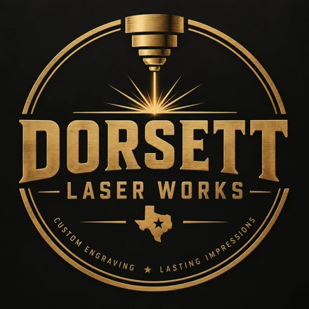 Dorsett Laser Works gold circular emblem